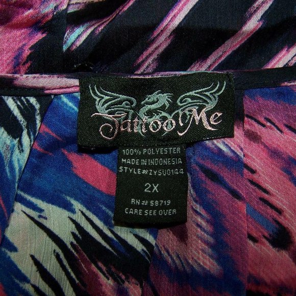 Tattoo Me Shirt Top Plus 2X Batwing Flutter Sleeve - Picture 8 of 11